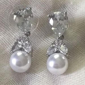 Teardrop CZ Quality Pearl Dangle Earrings
